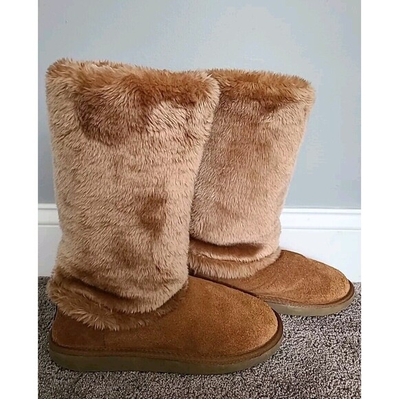 UKALA SUEDE & Wool Lined Fur Shaft Tan Camel Mid Calf Boots size 9M Piper - Picture 1 of 6